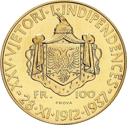 Reverso Pruebas 100 franga ari 1937 R "Independencia" Inscripción PROVA - valor de la moneda de oro - Albania, Zog I