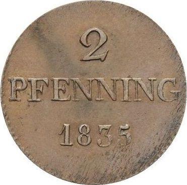 Реверс монеты - 2 пфеннига 1835 года - цена  монеты - Бавария, Людвиг I