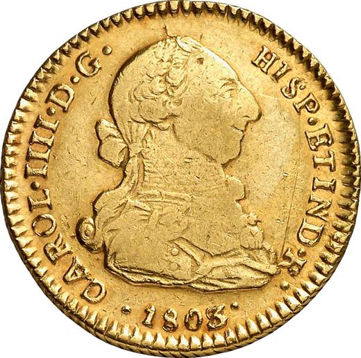 Awers monety - 2 escudo 1803 So FJ - cena złotej monety - Chile, Karol IV