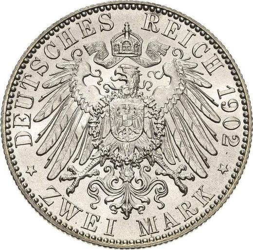 Reverso 2 marcos 1902 E "Sajonia" Fechas de nacimiento y muerte - valor de la moneda de plata - Alemania, Imperio alemán