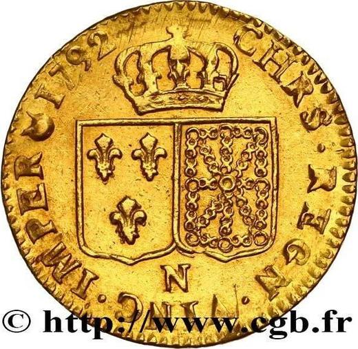 Reverse Louis d'Or 1792 N "Type 1785-1792" Montpellier - Gold Coin Value - France, Louis XVI
