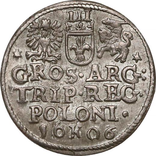 Reverso Trojak (3 groszy) 1606 K "Casa de moneda de Cracovia" - valor de la moneda de plata - Polonia, Segismundo III