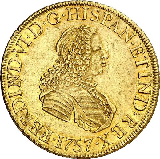 Awers monety - 8 escudo 1757 LM JM - cena złotej monety - Peru, Ferdynand VI