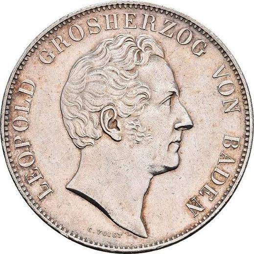 Аверс монеты - 2 талера 1844 года - цена серебряной монеты - Баден, Леопольд