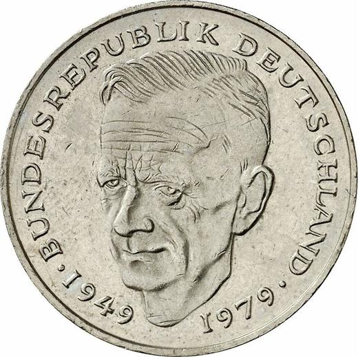 Аверс монеты - 2 марки 1991 года F "Курт Шумахер" - цена  монеты - Германия, ФРГ