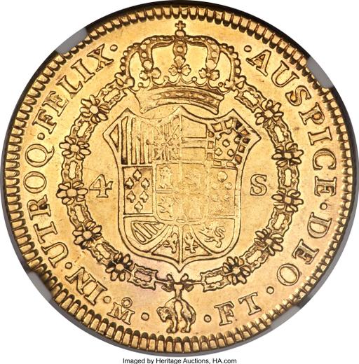 Реверс монеты - 4 эскудо 1801 года Mo FT - цена золотой монеты - Мексика, Карл IV