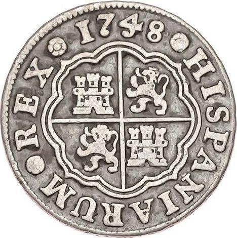 Реверс монеты - 1 реал 1748 года M JB - цена серебряной монеты - Испания, Фердинанд VI