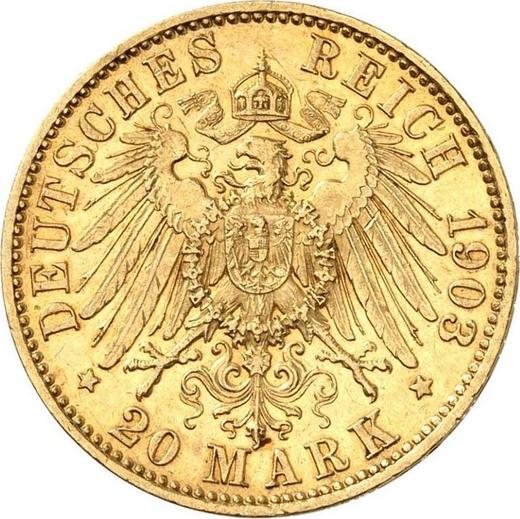 Reverso 20 marcos 1903 A "Waldeck-Pyrmont" - valor de la moneda de oro - Alemania, Imperio alemán