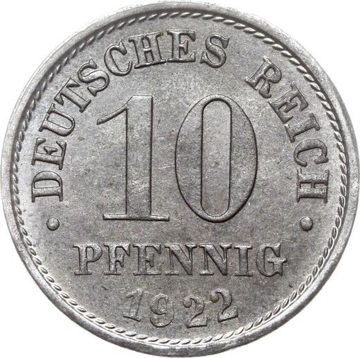 Anverso 10 Pfennige 1922 F "Tipo 1916-1922" - valor de la moneda  - Alemania, Imperio alemán