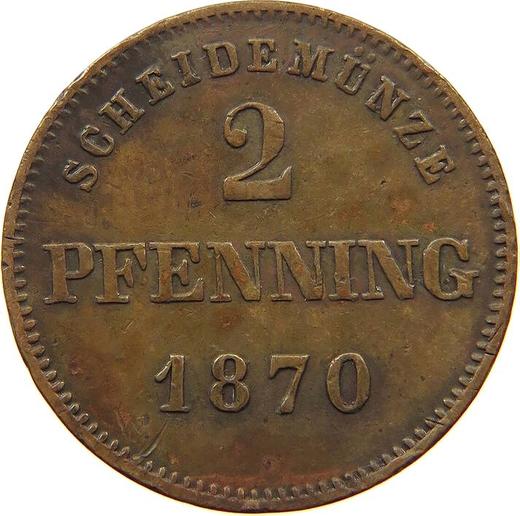 Реверс монеты - 2 пфеннига 1870 года - цена  монеты - Бавария, Людвиг II