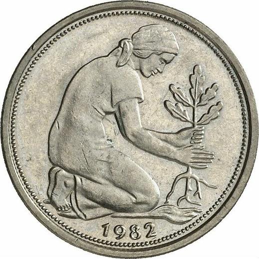 Реверс монеты - 50 пфеннигов 1982 года G - цена  монеты - Германия, ФРГ