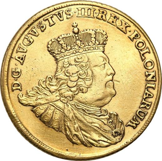 Аверс монеты - 10 талеров (2 августдора) 1756 года EC "Коронные" - цена золотой монеты - Польша, Август III