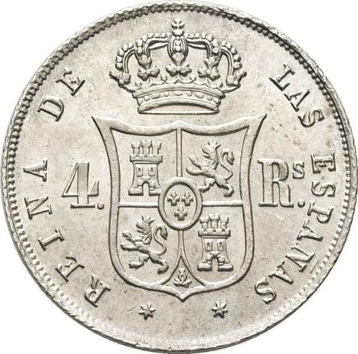 Reverso 4 reales 1854 Estrellas de seis puntas - valor de la moneda de plata - España, Isabel II