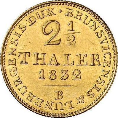 Reverso 2 1/2 táleros 1832 B - valor de la moneda de oro - Hannover, Guillermo IV