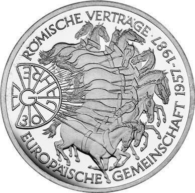Аверс монеты - 10 марок 1987 года G "Римские соглашения" - цена серебряной монеты - Германия, ФРГ