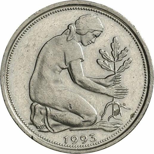 Реверс монеты - 50 пфеннигов 1993 года J - цена  монеты - Германия, ФРГ