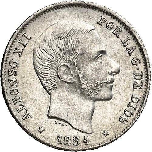 Аверс монеты - 20 сентаво 1884 года - цена серебряной монеты - Филиппины, Альфонсо XII