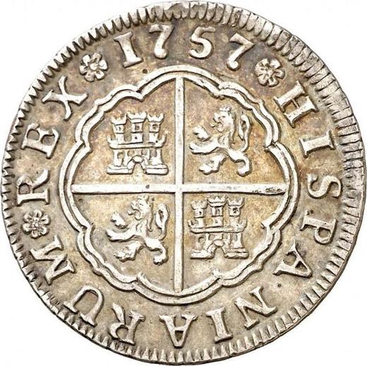 Reverso 2 reales 1757 S JV - valor de la moneda de plata - España, Fernando VI