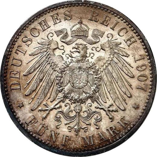 Reverso 5 marcos 1907 F "Würtenberg" - valor de la moneda de plata - Alemania, Imperio alemán