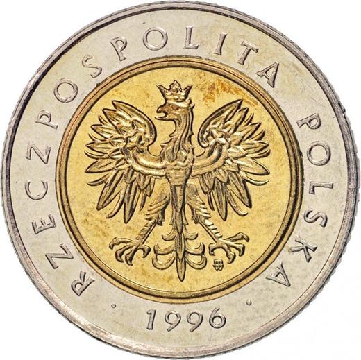 Anverso 5 eslotis 1996 MW - valor de la moneda  - Polonia, República moderna