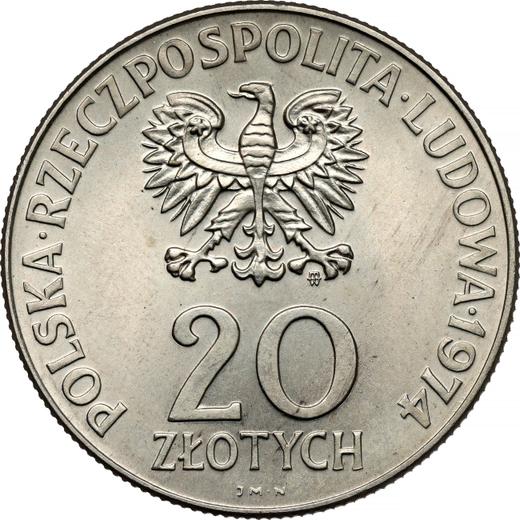 Аверс монеты - Пробные 20 злотых 1974 года MW JMN "25 лет Совета Экономической Взаимопомощи" Медно-никель - цена  монеты - Польша, Народная Республика