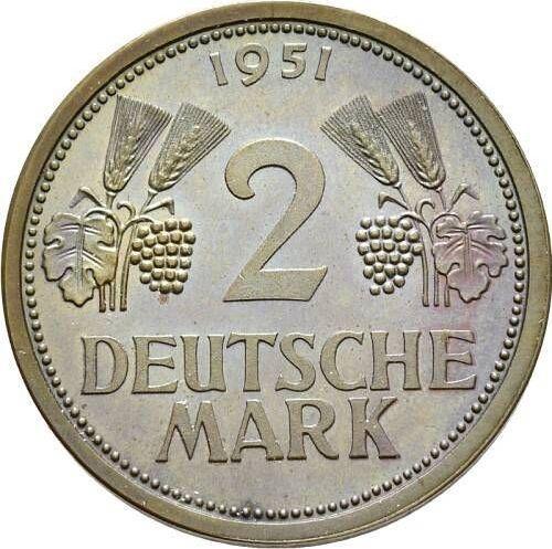 Obverse 2 Mark 1951 Copper One-sided strike - Silver Coin Value - Germany, FRG