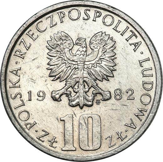 Аверс монеты - Пробные 10 злотых 1982 года MW "100 лет со дня смерти Болеслава Пруса" Алюминий - цена  монеты - Польша, Народная Республика