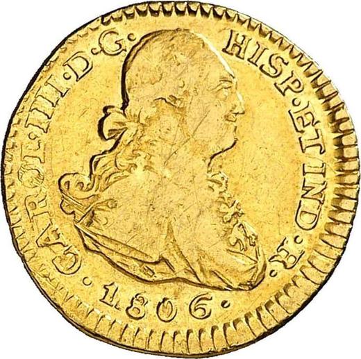 Аверс монеты - 1 эскудо 1806 года P JF - цена золотой монеты - Колумбия, Карл IV