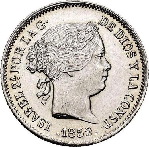 Аверс монеты - 1 реал 1859 года Шестиконечные звёзды - цена серебряной монеты - Испания, Изабелла II