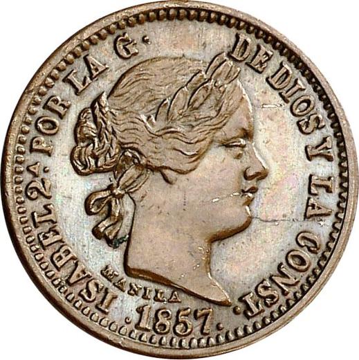 Аверс монеты - Пробный 1 песо 1857 года M PJ Медь - цена  монеты - Филиппины, Изабелла II