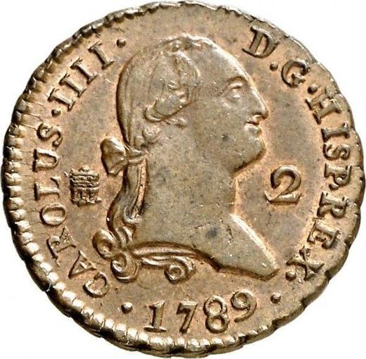 Anverso 2 maravedíes 1789 - valor de la moneda  - España, Carlos IV