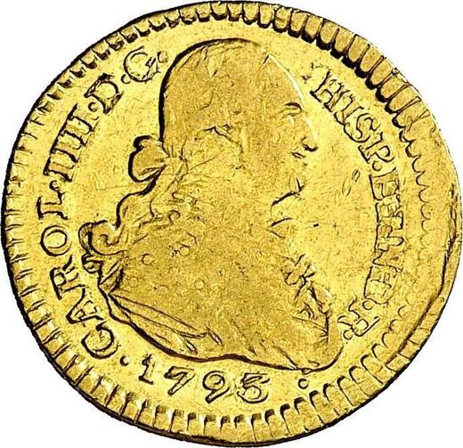 Аверс монеты - 1 эскудо 1793 года P JF - цена золотой монеты - Колумбия, Карл IV