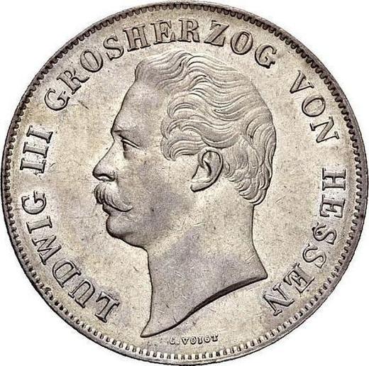 Awers monety - 2 guldeny 1849 - cena srebrnej monety - Hesja-Darmstadt, Ludwik III