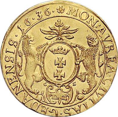 Reverso Ducado 1636 CS "Gdańsk" - valor de la moneda de oro - Polonia, Vladislao IV