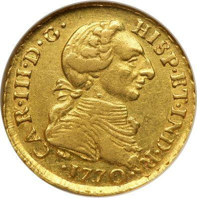 Awers monety - 1 escudo 1770 LM JM - cena złotej monety - Peru, Karol III