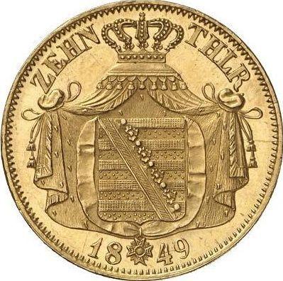 Reverso 10 táleros 1849 F - valor de la moneda de oro - Sajonia, Federico Augusto II