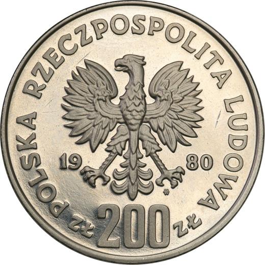 Obverse Pattern 200 Zlotych 1980 MW "XIII Winter Olympic Games - Lake Placid 1980" Nickel Flame -  Coin Value - Poland, Peoples Republic