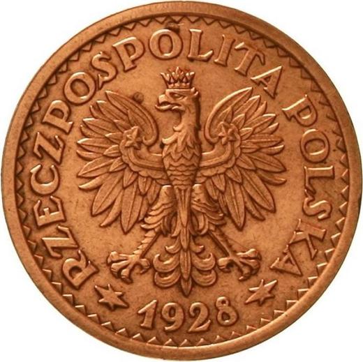 Аверс монеты - Пробный 1 злотый 1928 года "Венок из колосьев" Бронза - цена  монеты - Польша, II Республика