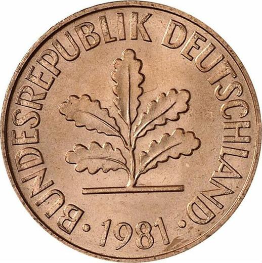 Реверс монеты - 2 пфеннига 1981 года D - цена  монеты - Германия, ФРГ