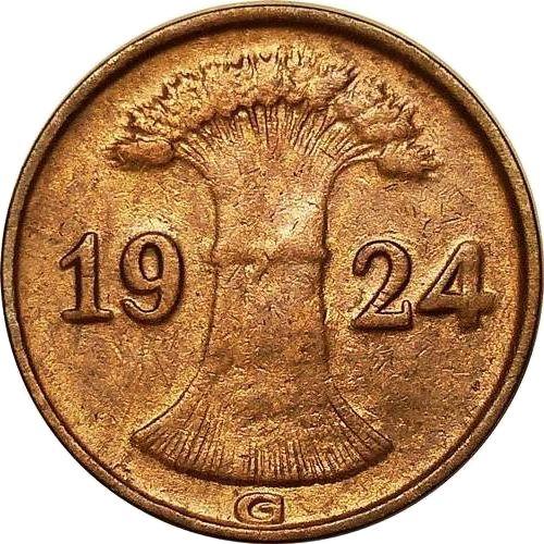 Реверс монеты - 1 рейхспфенниг 1924 года G - цена  монеты - Германия, Bеймарская республика