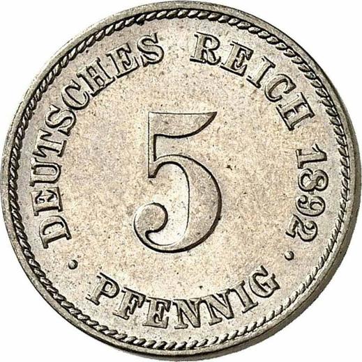 Obverse 5 Pfennig 1892 F "Type 1890-1915" -  Coin Value - Germany, German Empire