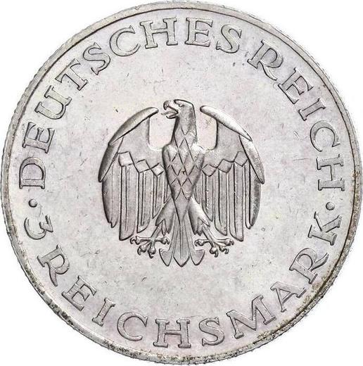 Anverso 3 Reichsmarks 1929 G "Lessing" - valor de la moneda de plata - Alemania, República de Weimar