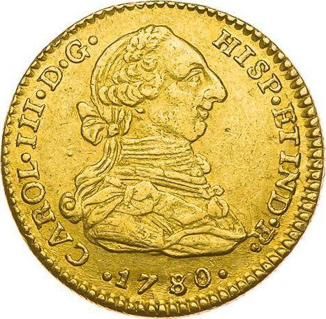 Аверс монеты - 2 эскудо 1780 года NR JJ - цена золотой монеты - Колумбия, Карл III