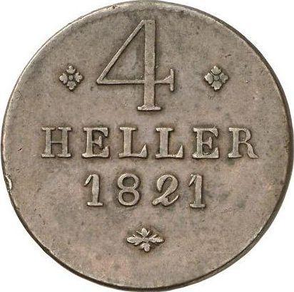 Реверс монеты - 4 геллера 1821 года - цена  монеты - Гессен-Кассель, Вильгельм I