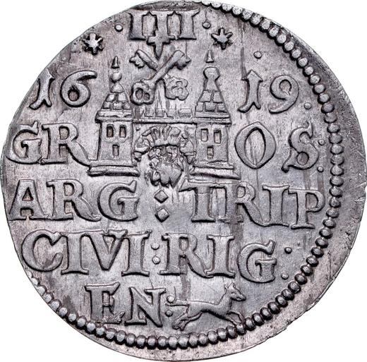 Реверс монеты - Трояк (3 гроша) 1619 года "Рига" - цена серебряной монеты - Польша, Сигизмунд III Ваза