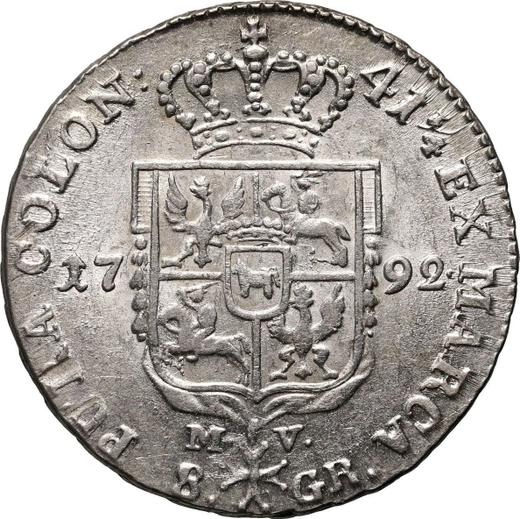 Reverso Dwuzłotówka (8 groszy) 1792 MV - valor de la moneda de plata - Polonia, Estanislao II Poniatowski