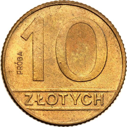 Reverso Pruebas 10 eslotis 1989 MW Latón - valor de la moneda  - Polonia, República Popular