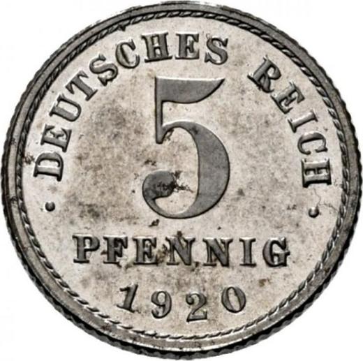 Anverso 5 Pfennige 1920 E - valor de la moneda  - Alemania, Imperio alemán