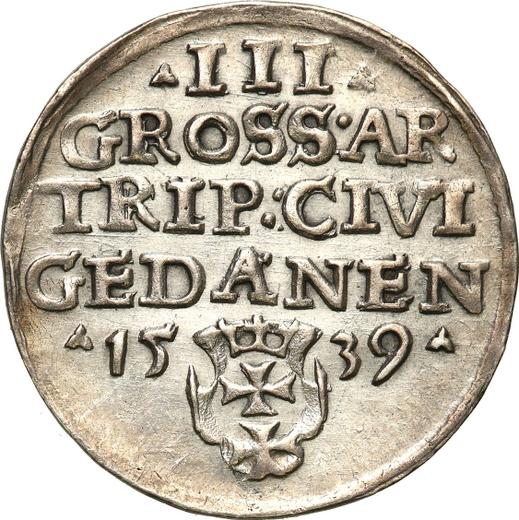 Rewers monety - Trojak 1539 "Gdańsk" - cena srebrnej monety - Polska, Zygmunt I Stary
