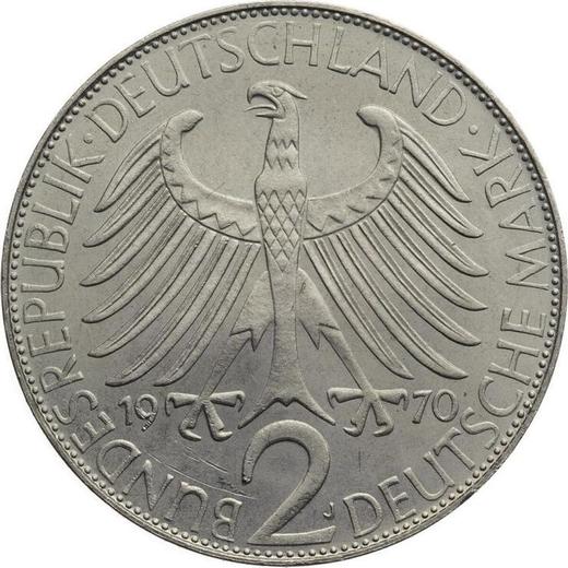 Reverso 2 marcos 1970 J "Max Planck" - valor de la moneda  - Alemania, RFA